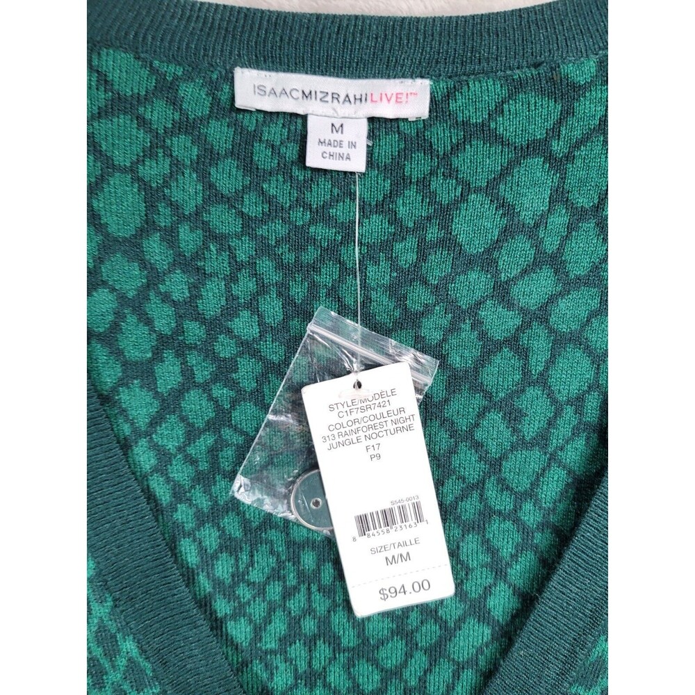 Isaac Mizrahi Live Cardigan Sweater Womens M Green Long Sleeve Animal Print - Picture 6 of 16